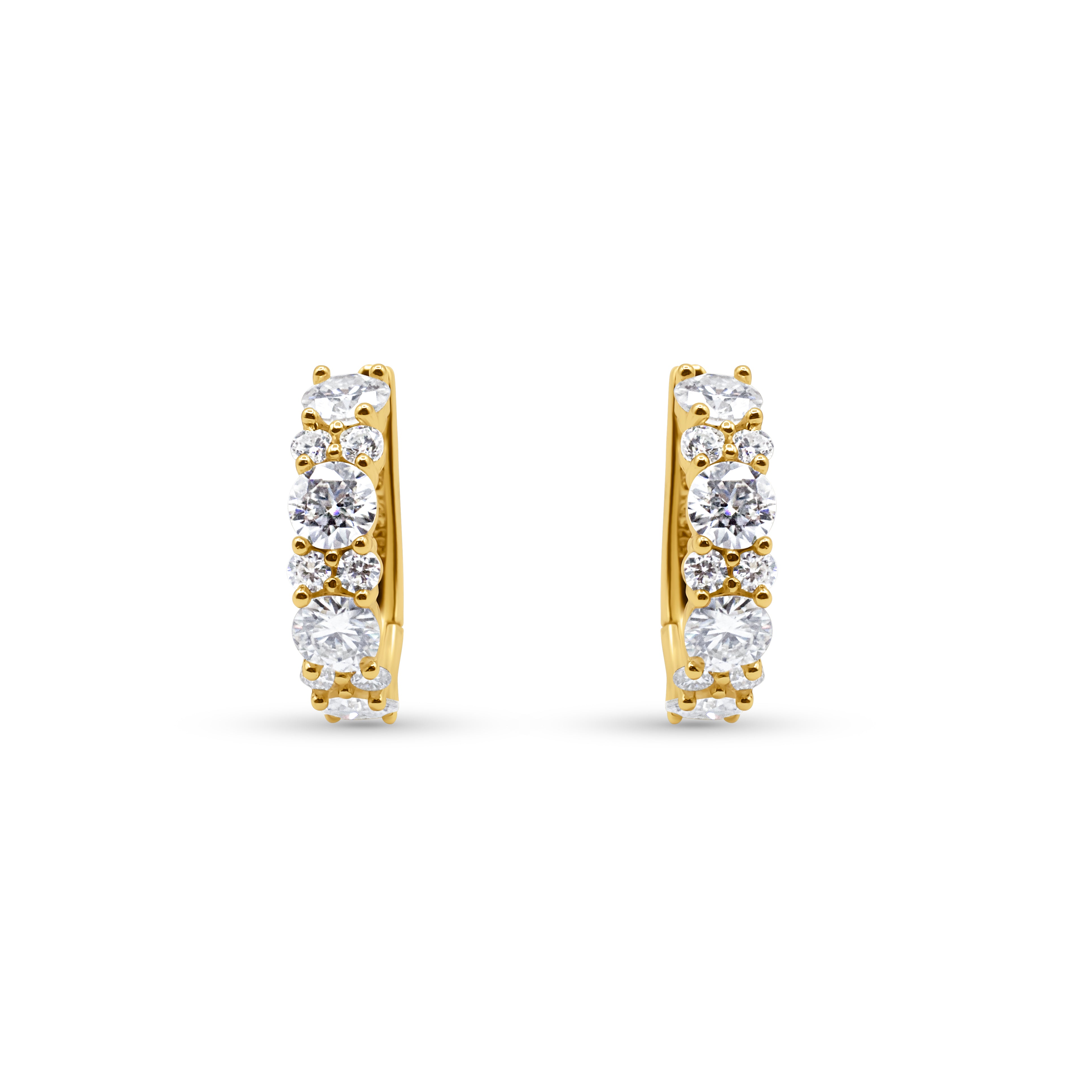 Gold hoop earrings with clear gemstones on a white background-Monarch-Spark-Hoops-JCollins