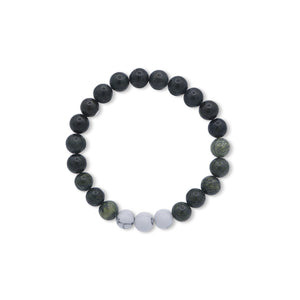 Black beaded bracelet with white and gray beads on a white background-J.Collins Jewelry