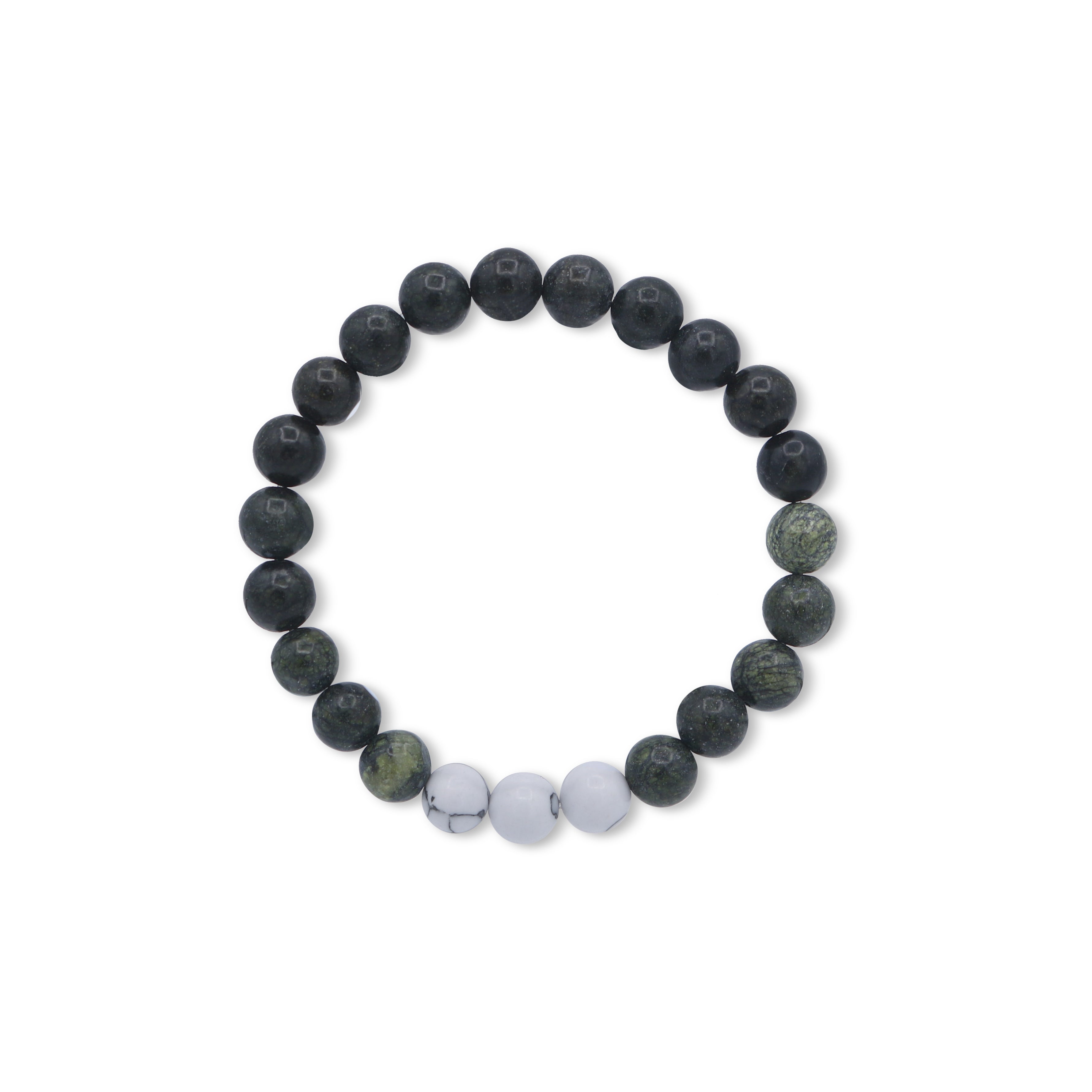 Black beaded bracelet with white and gray beads on a white background-J.Collins Jewelry