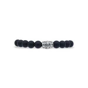Black beaded bracelet with a silver clasp on a white background-J.Collins Jewerly