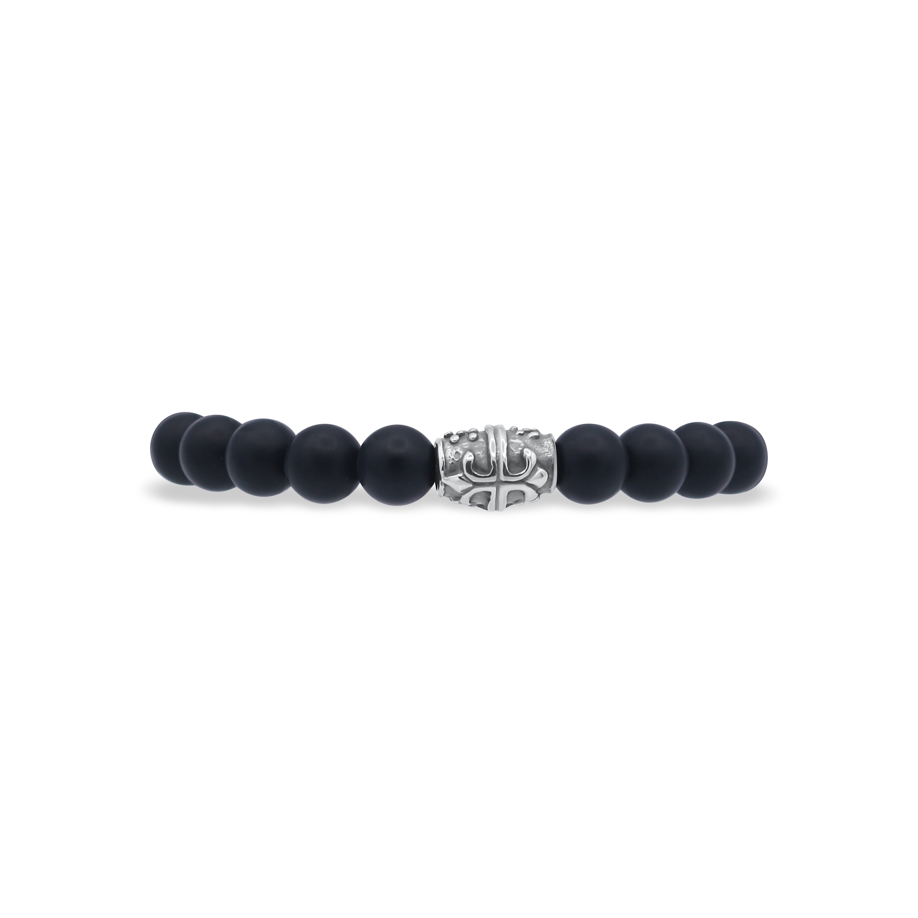 Black beaded bracelet with a silver clasp on a white background-J.Collins Jewerly