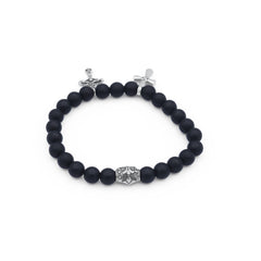 Black beaded bracelet with a silver clasp on a white background-J.Collins Jewerly 