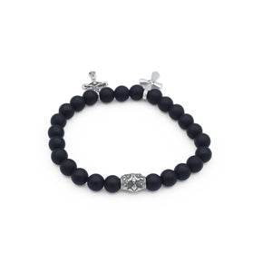 Black beaded bracelet with a silver clasp on a white background-J.Collins Jewerly 