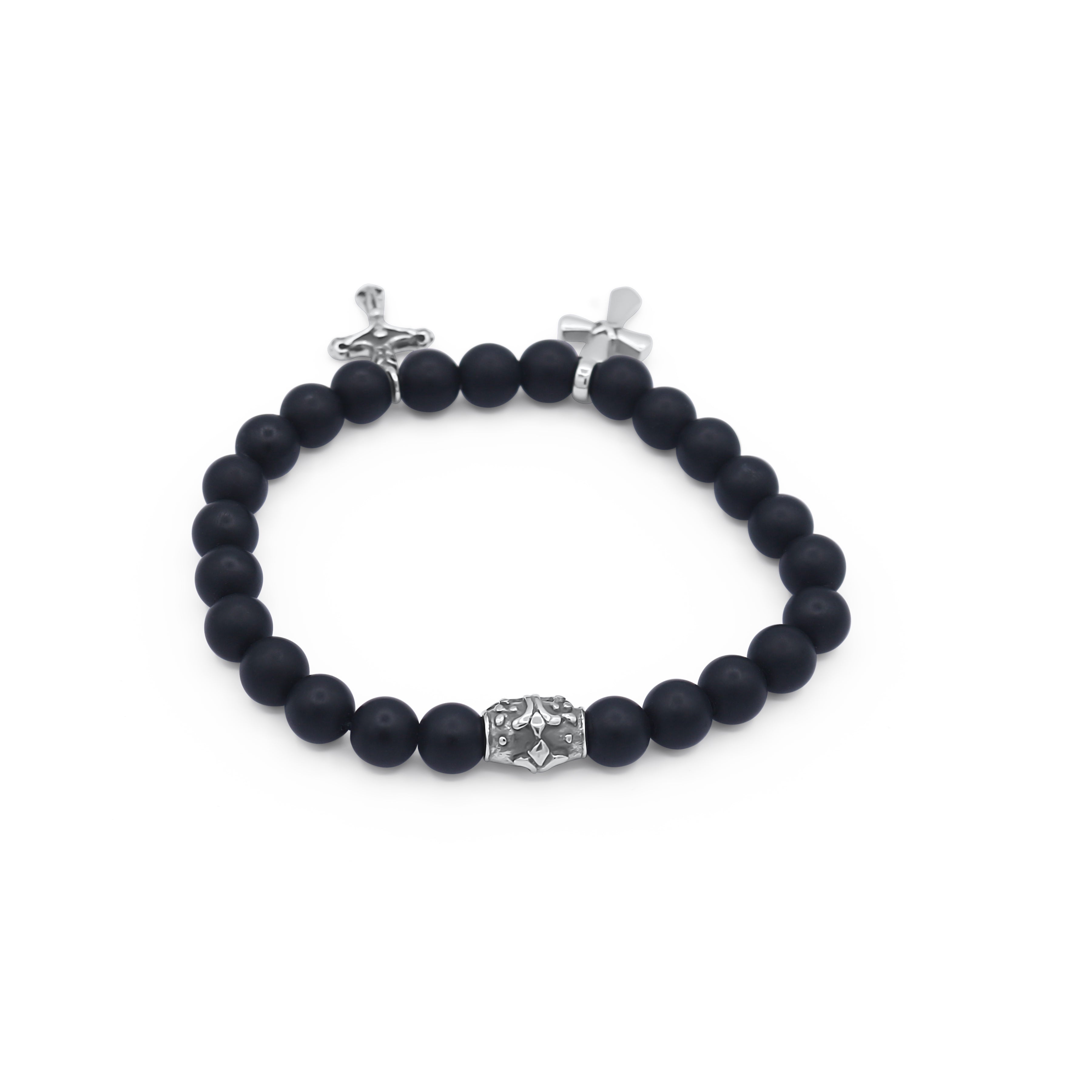 Black beaded bracelet with a silver clasp on a white background-J.Collins Jewerly 