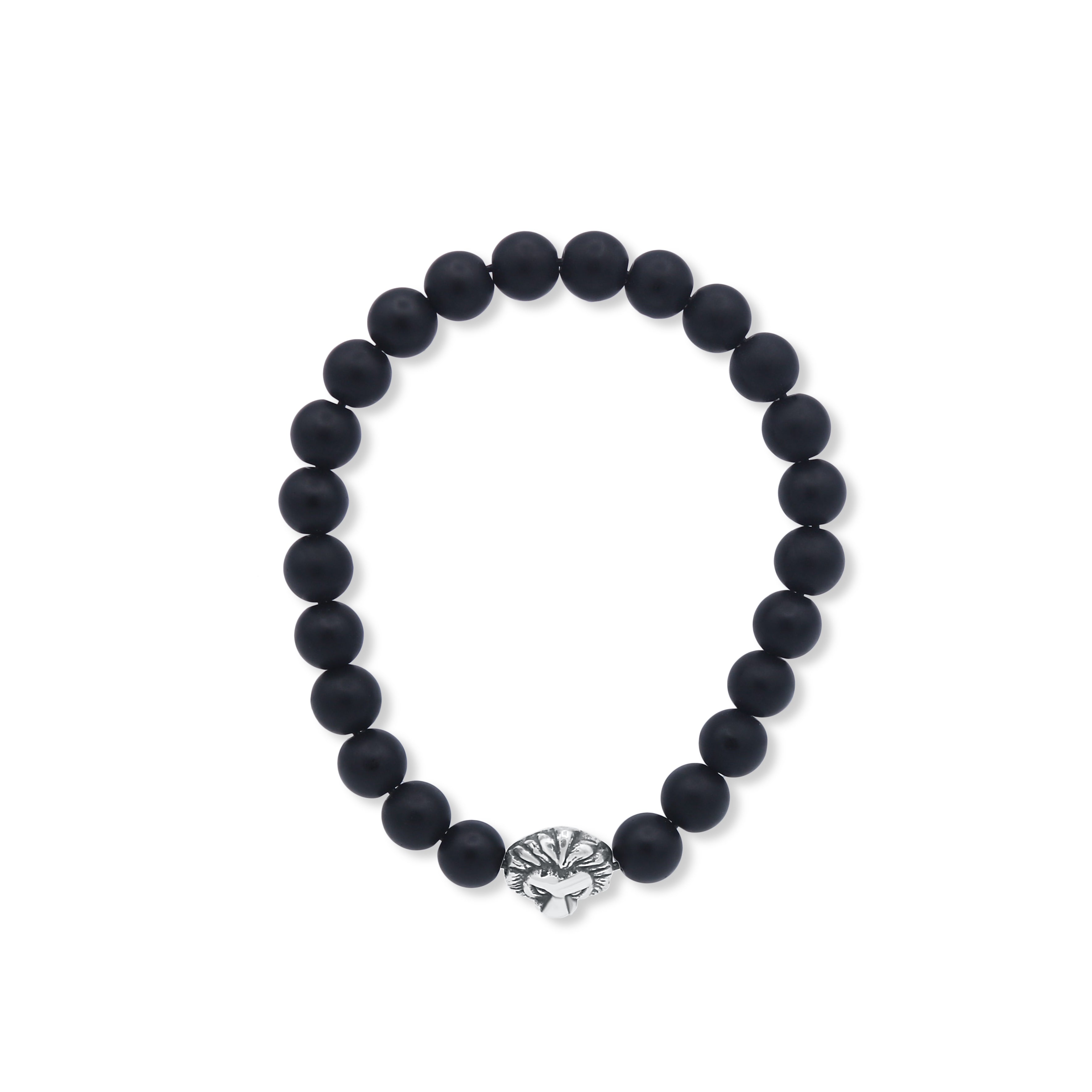Black beaded bracelet with a silver charm on a white background-J.Collins Jewelry