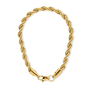Gold rope chain bracelet on a white background-Essential-Rope-Chain-JCollins-Jewelry