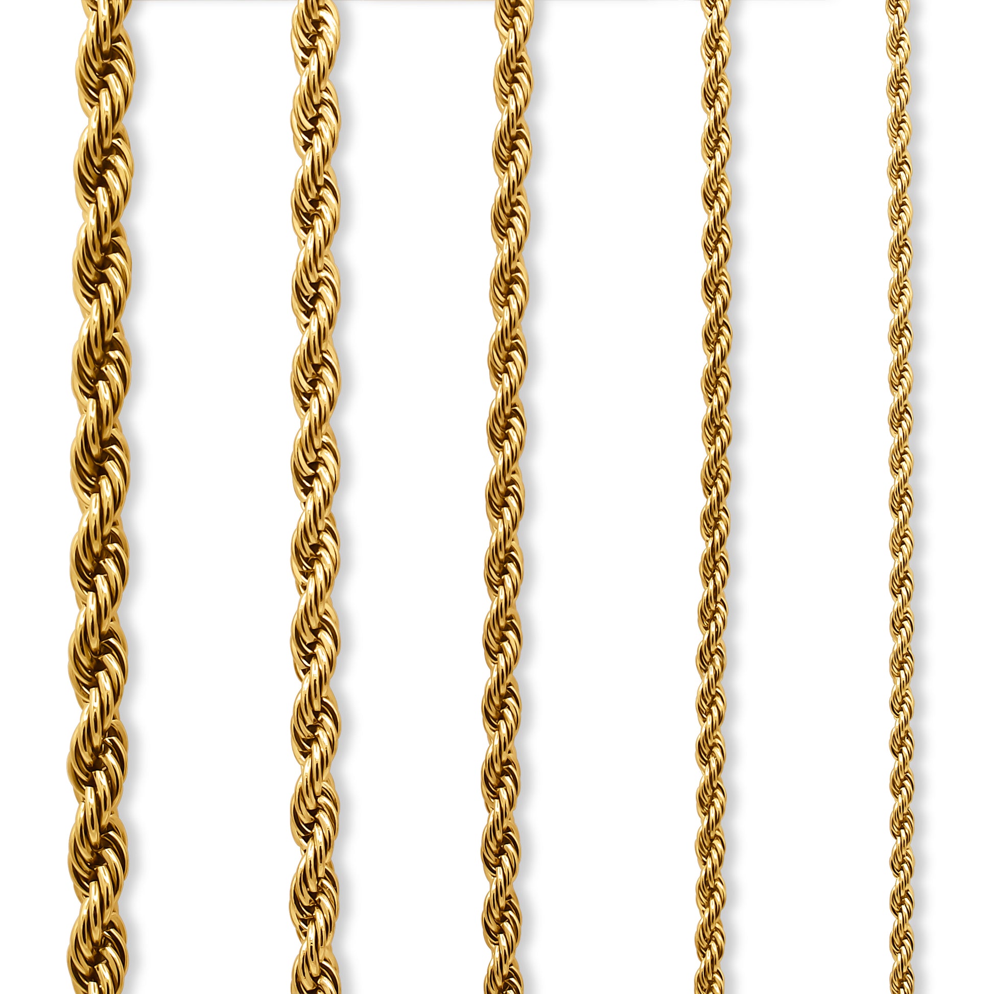 Gold rope chain on a white background-Essential-Rope-Chain-JCollins-Jewelry
