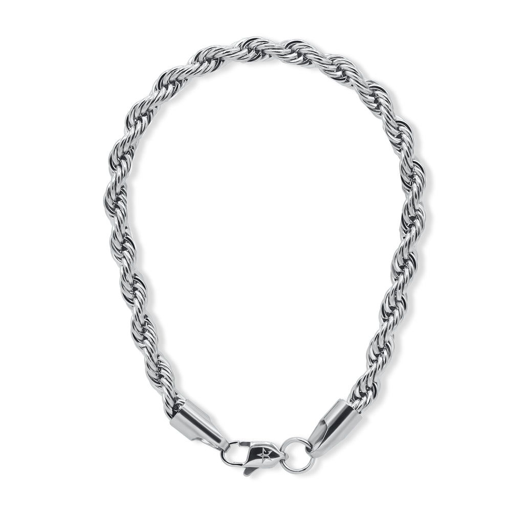 Silver rope chain bracelet on a white background--Essential-Rope-Chain-JCollins-Jewelry