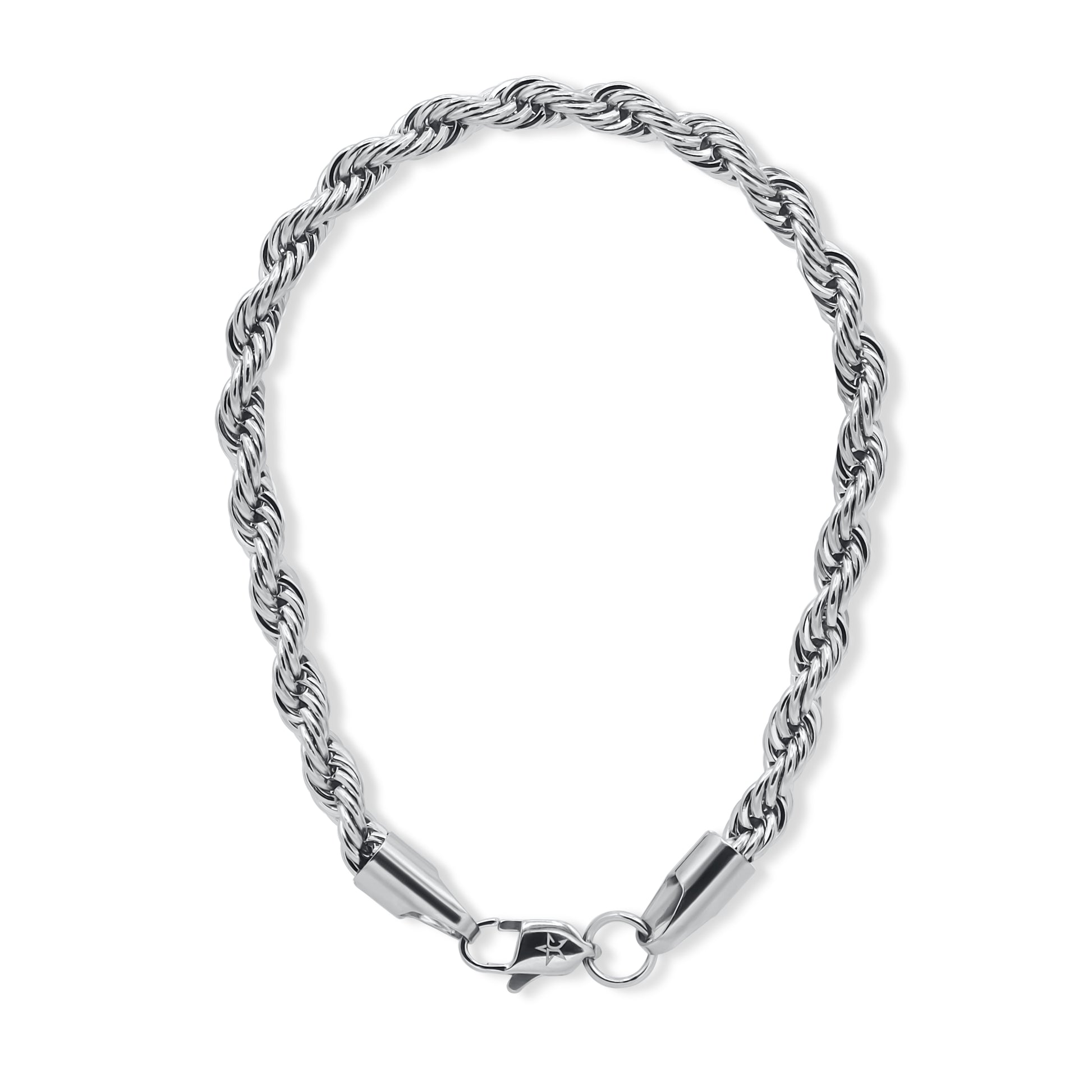 Silver rope chain bracelet on a white background--Essential-Rope-Chain-JCollins-Jewelry
