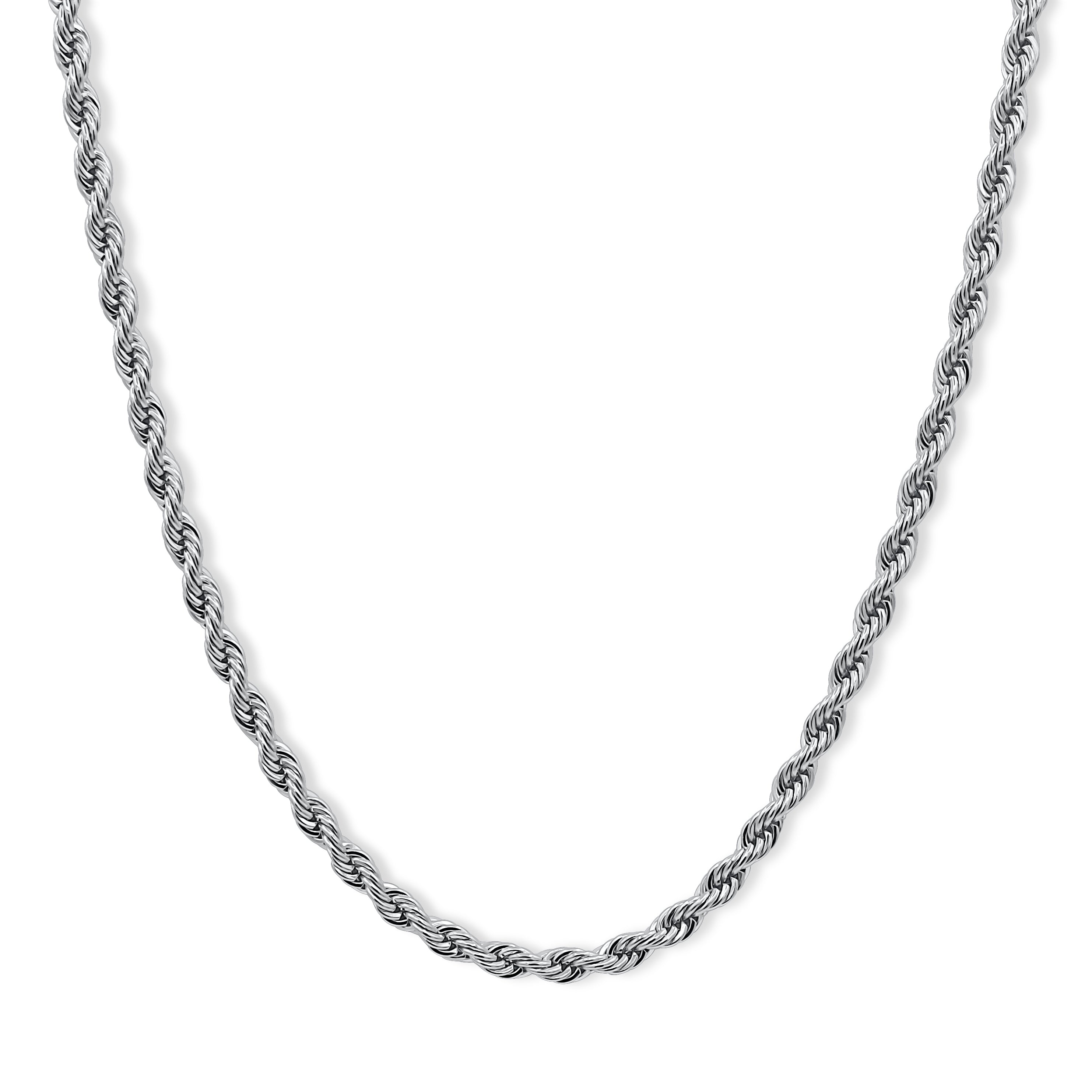 Silver rope chain necklace on a white background-Essential-Rope-Chain-JCollins-Jewelry