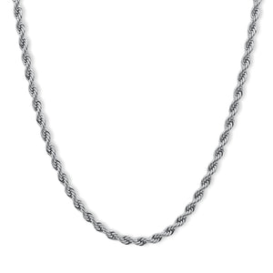 Silver rope chain necklace on a white background-Essential-Rope-Chain-JCollins-Jewelry