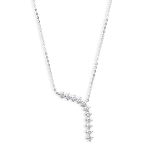 Sterling silver necklace with asymmetric cubic zirconia diagonal bar and vertical drop pendant, delicate chain - Ruby Waterfall Necklace by J.Collins Jewelry 