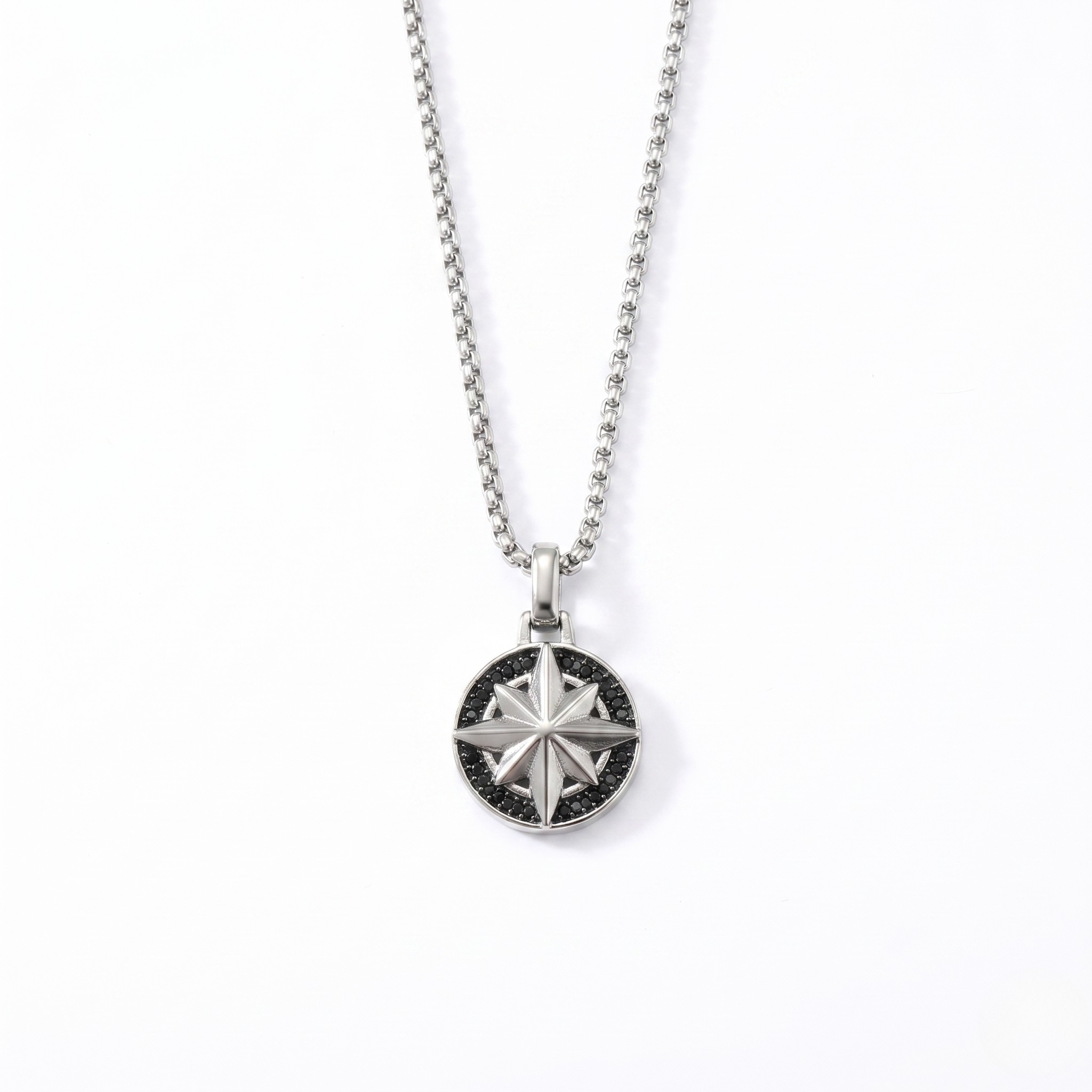 Necklace with a round pendant featuring a star design on a white background - Savana Star Pendant (Silver) - J. Collins Jewelry 