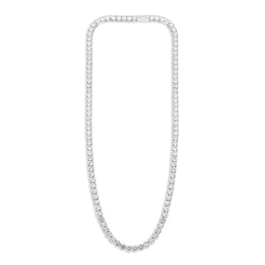 Silver necklace with clear stones on a white background - Tennis Chain 5mm (Silver) by J.Collins Jewelry 