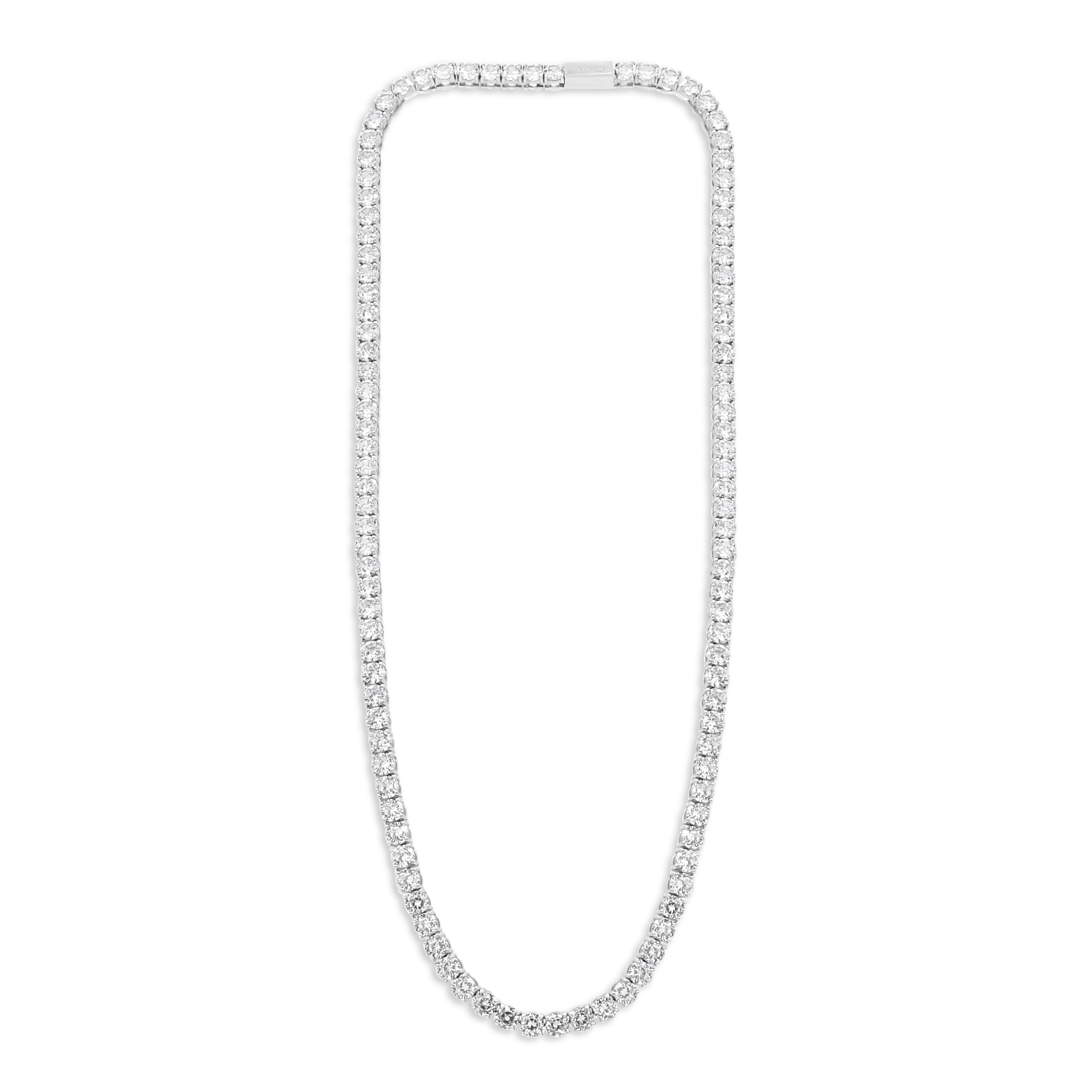 Silver necklace with clear stones on a white background - Tennis Chain 5mm (Silver) by J.Collins Jewelry 