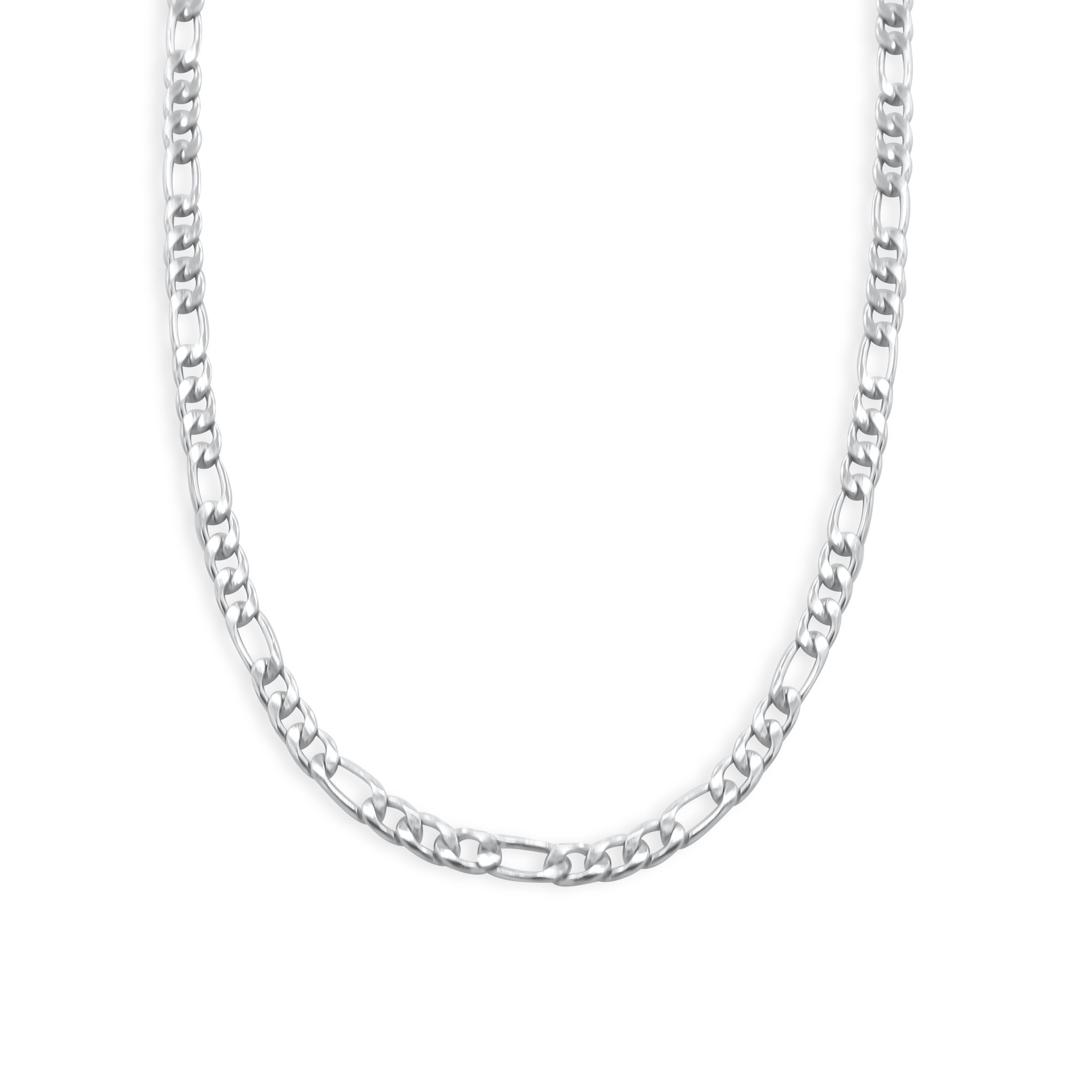 Silver Figaro Chain necklace on a white background-J.Collins Jewelry