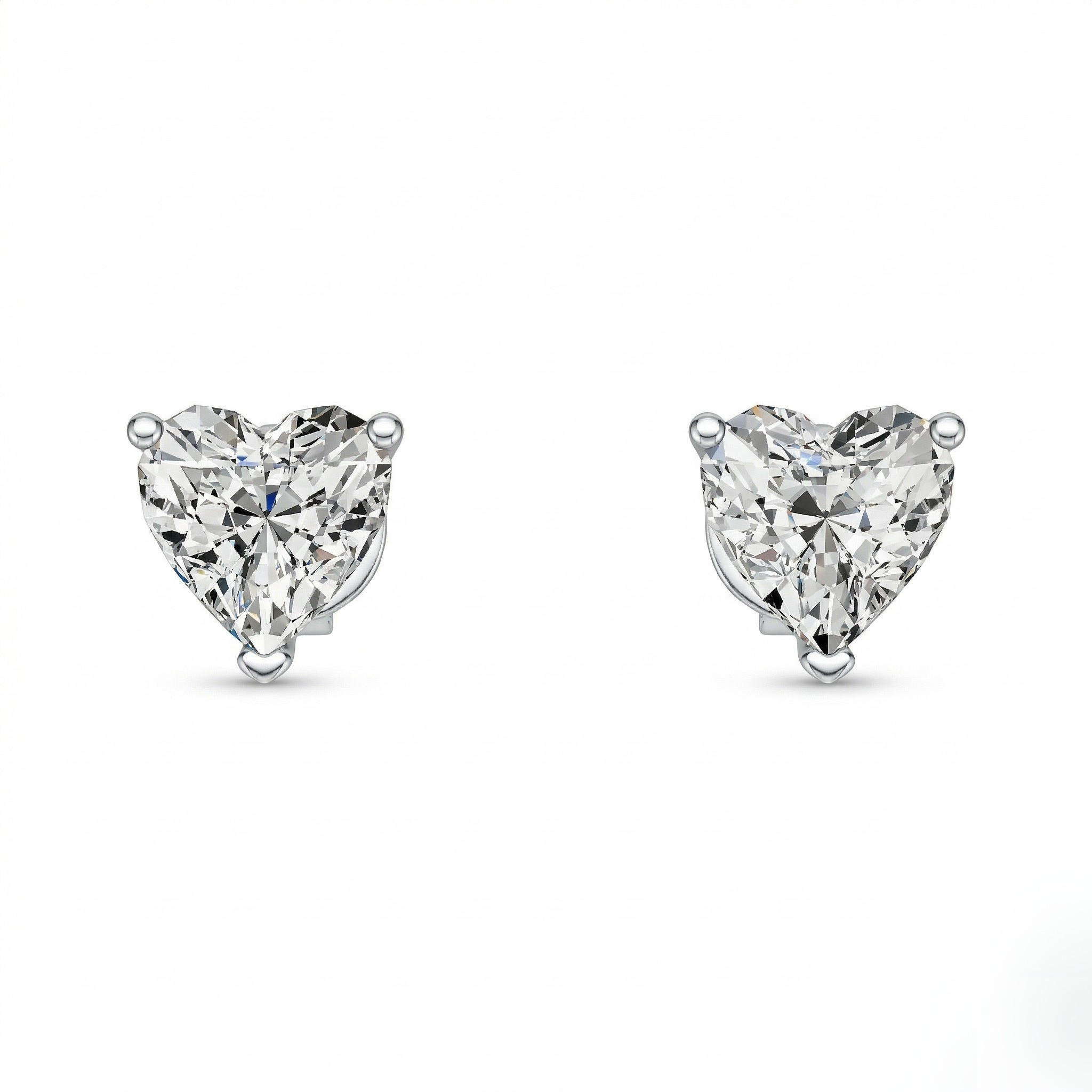 Pair of Silver Heart-Cut Diamond Solitaire Stud Earrings on White Background - Silver_Heart_Shaped_Crystal_Stud_Earrings_2 - J. Collins Jewelry 