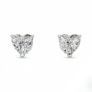 Pair of Silver Heart-Cut Diamond Solitaire Stud Earrings on White Background - Silver_Heart_Shaped_Crystal_Stud_Earrings_2 - J. Collins Jewelry 