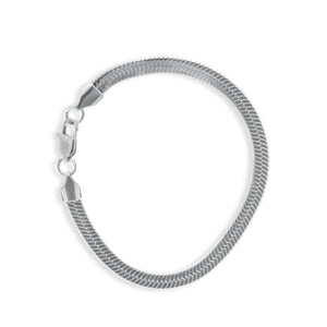 Silver Herringbone Snake Chain Bracelet with Lobster Clasp on White Background - Herringbone Bracelet 5mm (Silver) by J.Collins