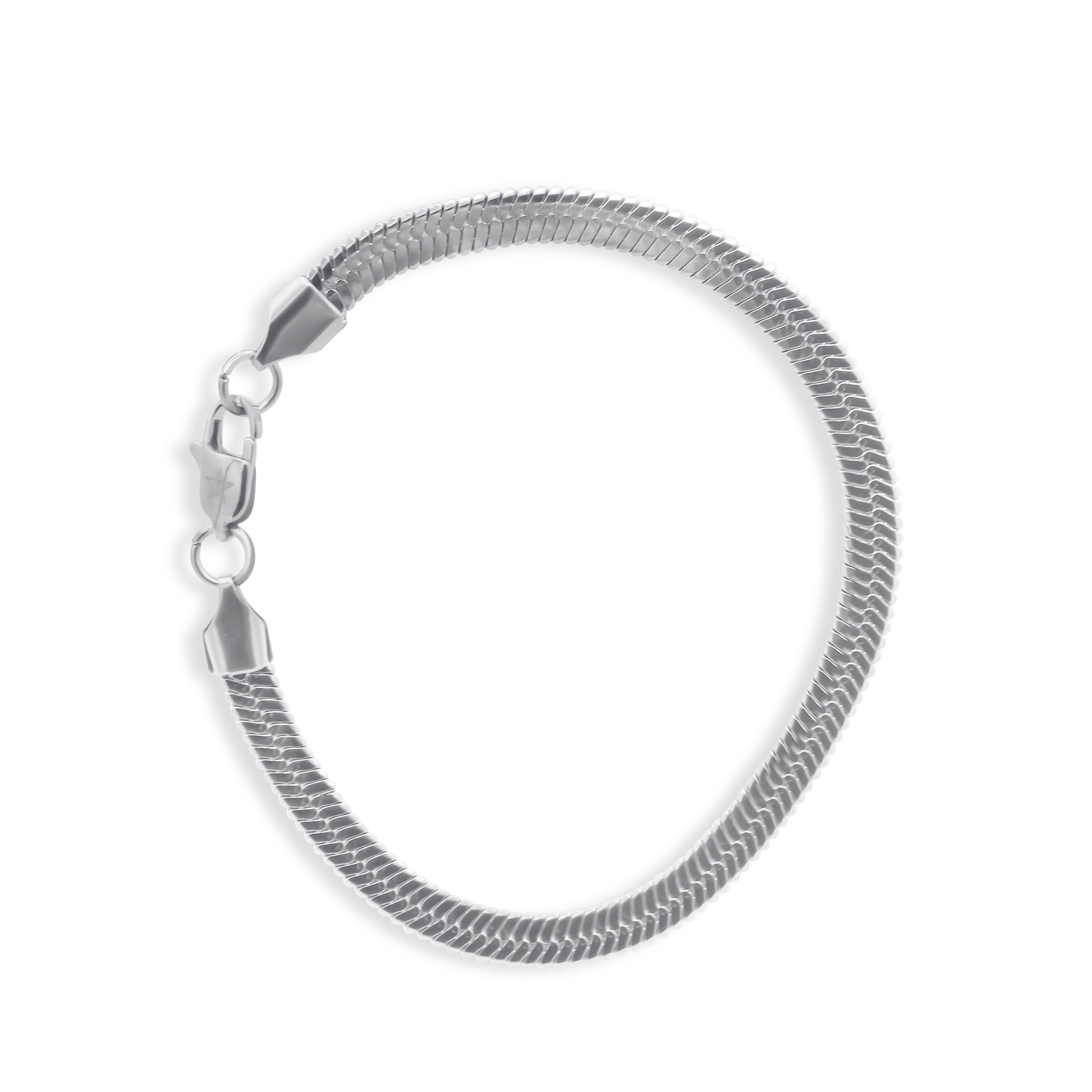 Silver Herringbone Snake Chain Bracelet with Lobster Clasp on White Background - Herringbone Bracelet 5mm (Silver) by J.Collins