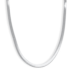 Silver herringbone snake chain necklace on a white background -Herringbone Chain 3mm (Silver) by J.Collins Jewelry 