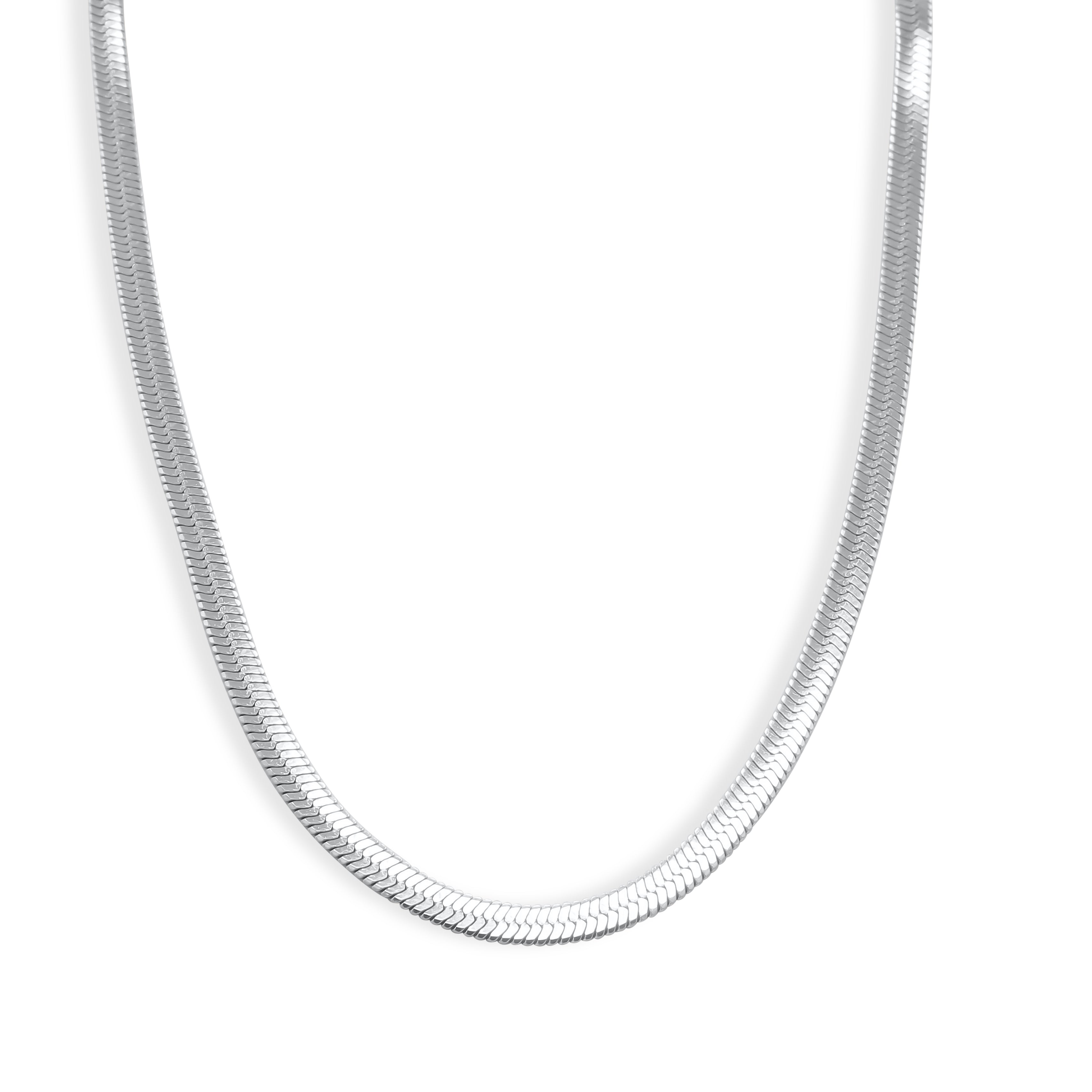 Silver herringbone snake chain necklace on a white background -Herringbone Chain 3mm (Silver) by J.Collins Jewelry 