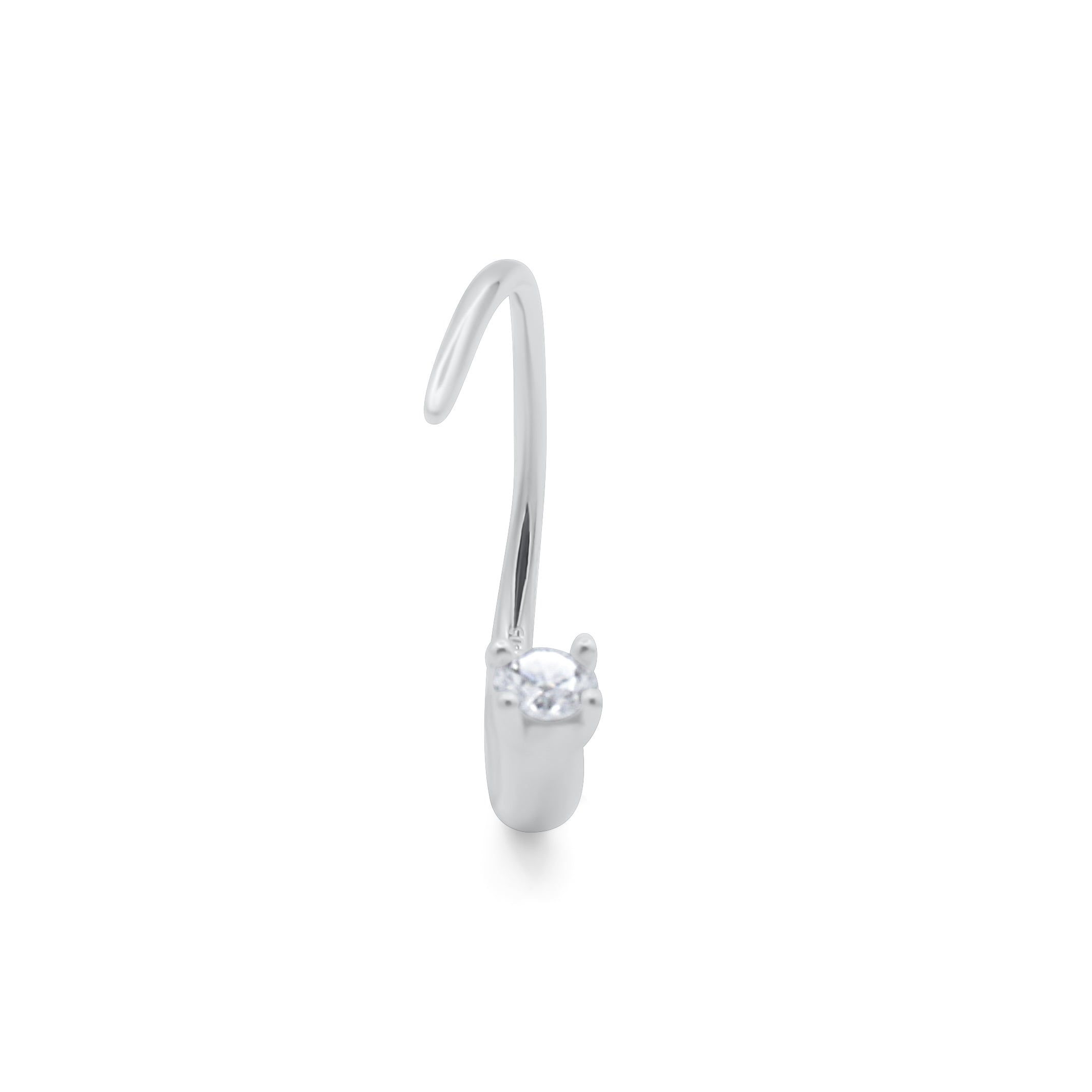 Silver earring with a small gemstone on a white background- J.Collins Jewelry