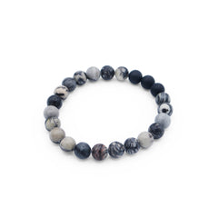 Beaded bracelet with blue and gray stones on a white background-J.Collins Jewelry
