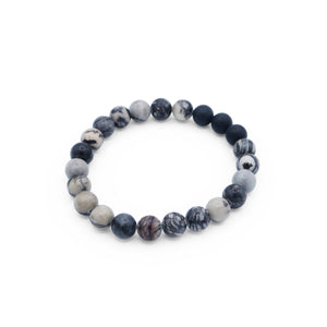 Beaded bracelet with blue and gray stones on a white background-J.Collins Jewelry