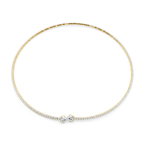 GoldFull Pavé Diamond Open-End Torque Choker Necklace with Graduating Solitaire Diamond Terminals Full View on White Background - J. Collins Jewelry 