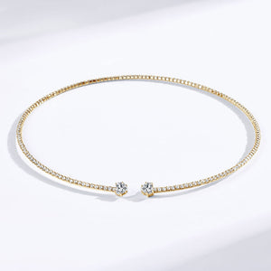 Gold Full Pavé Diamond Open-End Torque Choker Necklace with Graduating Solitaire Diamond Terminals Full View on White Background - J. Collins Jewelry 