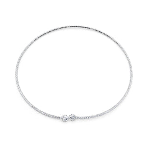 Silver Full Pavé Diamond Open-End Torque Choker Necklace with Graduating Solitaire Diamond Terminals Full View on White Background - J. Collins Jewelry 