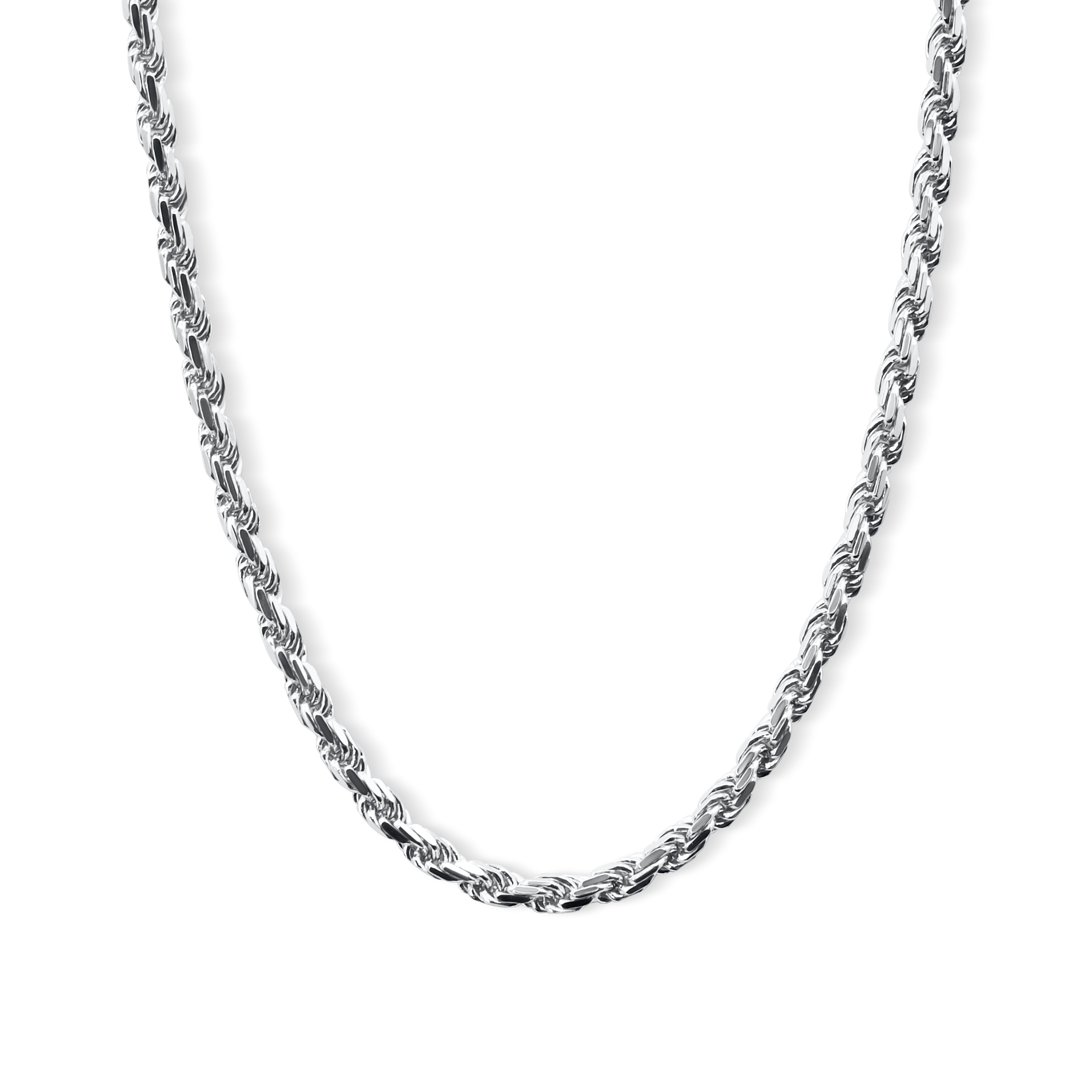 Silver chain necklace on a white background-Sterling-Rope-Chain-JCollins-Jewelry