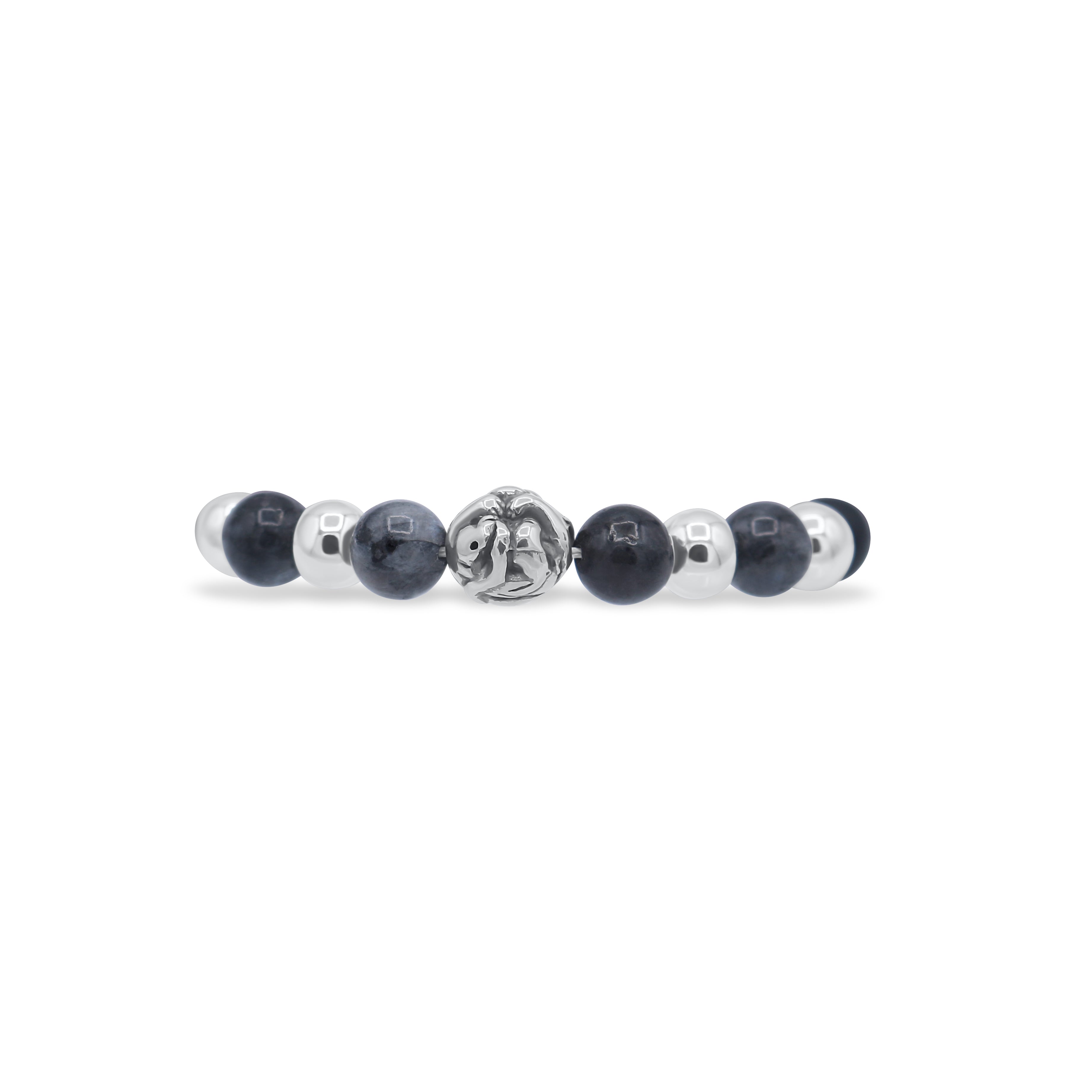 Beaded bracelet with black and silver beads on a white background-J.Collins Jewelry