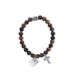 Bracelet with brown beads and silver charms on a white background-J.Collins Jewelry