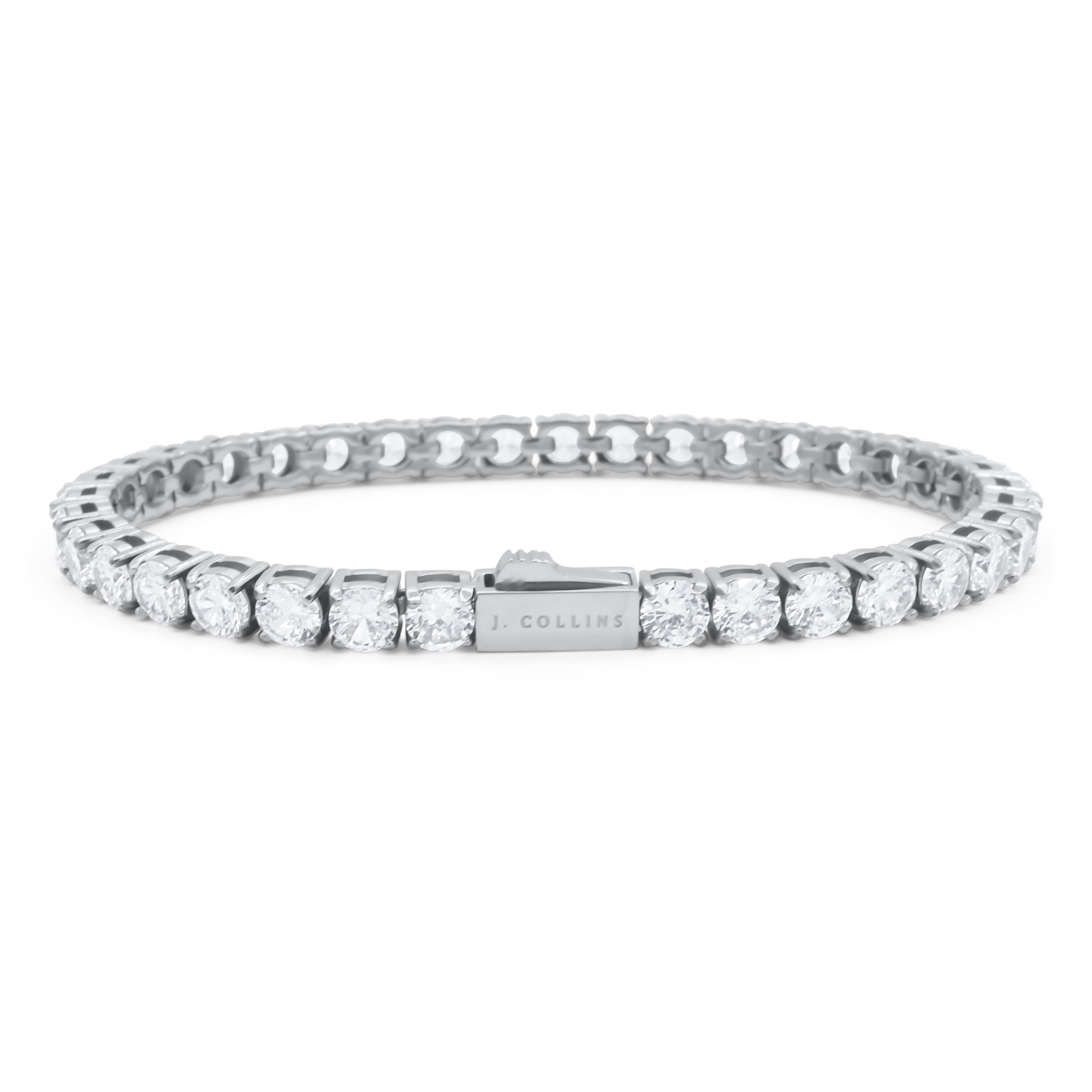 Silver tennis bracelet with diamonds on a white background - Tennis Bracelet 3mm (Silver) by J.Collins Jewelry 