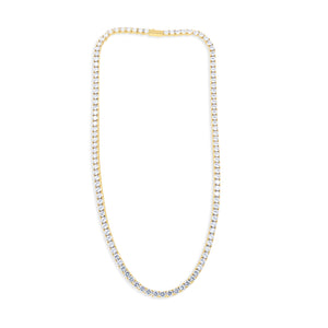 Gold necklace with clear stones on a white background - Tennis Chain 3mm (Gold) by J.Collins Jewelry 