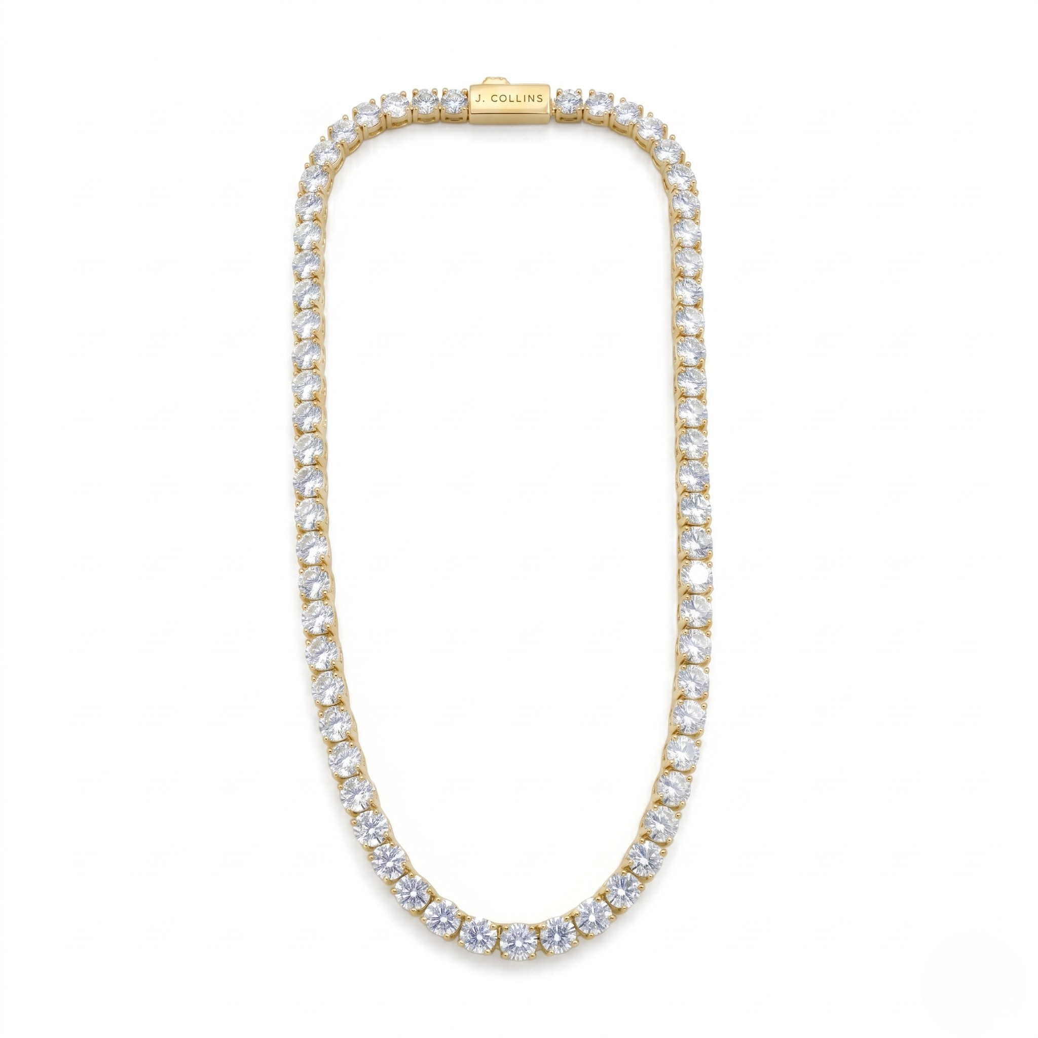 Gold necklace with clear stones on a white background - Tennis Chain 5mm (Gold) - J. Collins Jewelry 