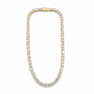 Gold necklace with clear stones on a white background - Tennis Chain 5mm (Gold) - J. Collins Jewelry 