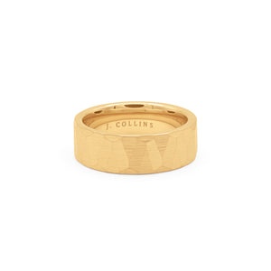 The Horizon (Gold) ring with 'J. Collins' engraving on a white background