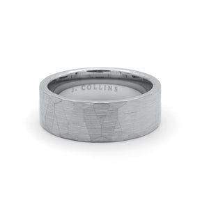 The Horizon (Silver) ring with 'J. Collins' engraving on a white background