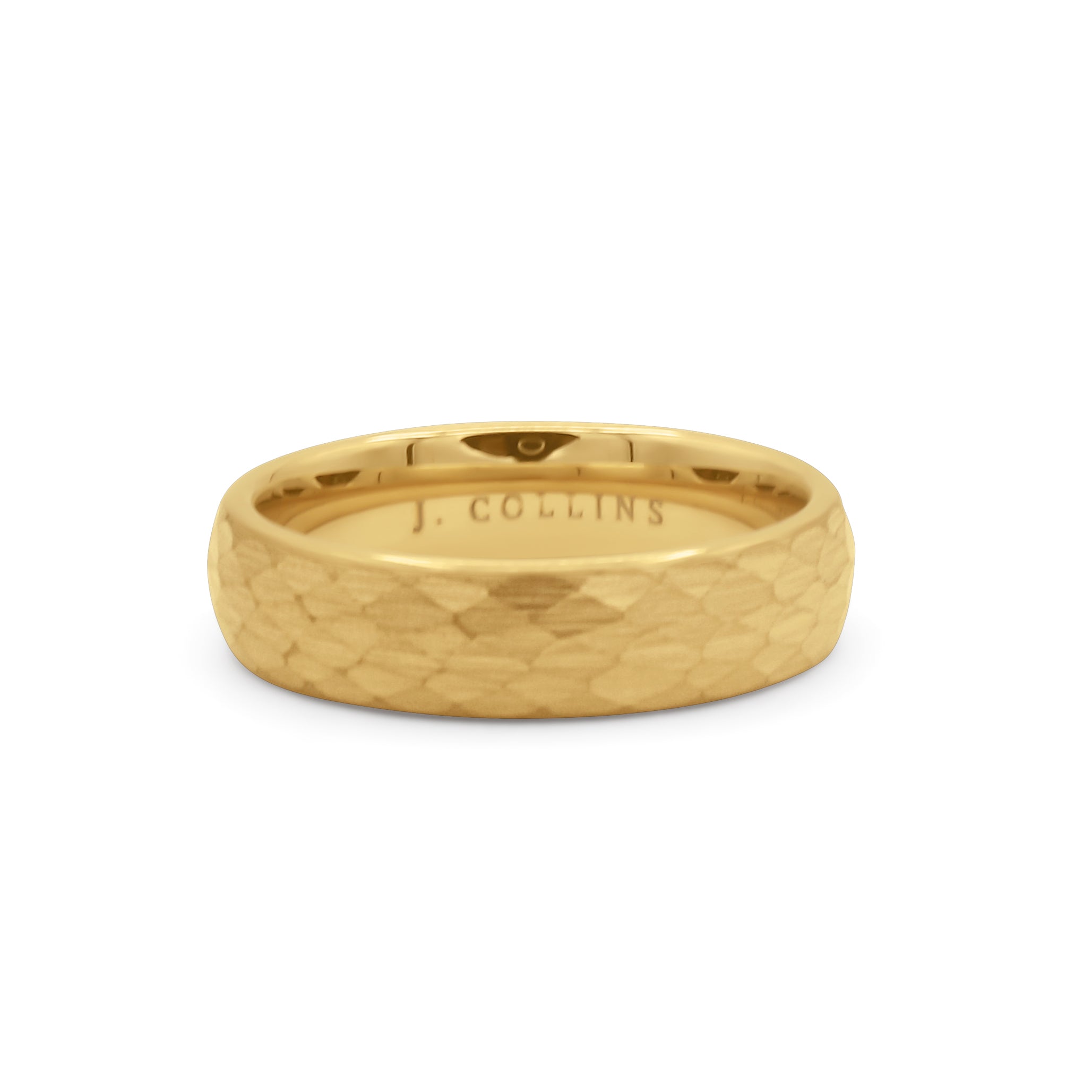 The Monarch 6mm (Gold) Ring with 'J. Collins' engraving on a white background-J.Collins Jewelry