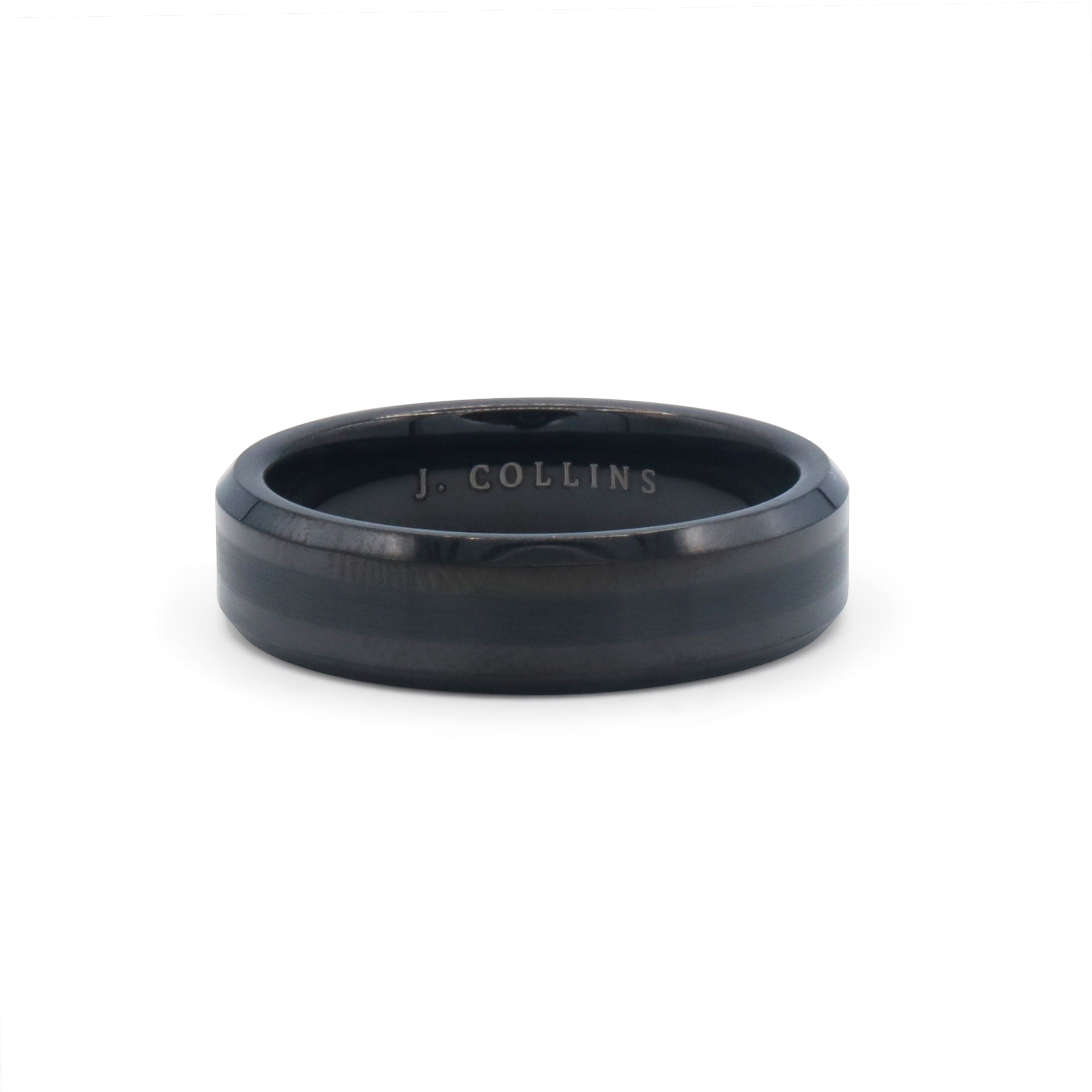 The Regent-6mm (Black) ring with 'J. Collins' engraving on a white background- J.Collins Jewelry