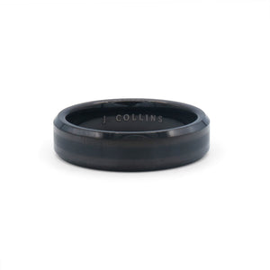 The Regent-6mm (Black) ring with 'J. Collins' engraving on a white background- J.Collins Jewelry