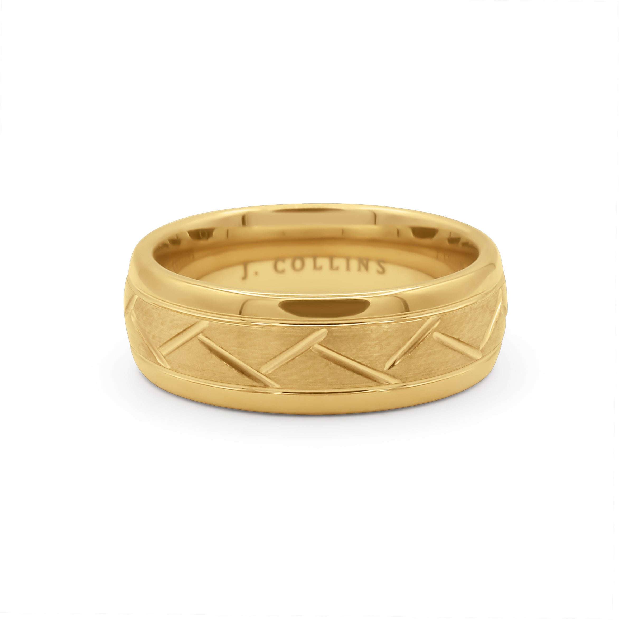 The Vanguard ring with engraved design on a white background-J.Collins Jewelry
