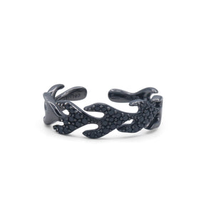 Black Oxidised Pavé Black Diamond Flame Band Ring Side View on White Background — J.Collins Jewelry