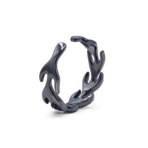 Black Oxidised Open Flame Design Band Ring on White Background - J. Collins Jewelry 