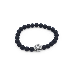 Black beaded bracelet with a silver clasp on a white background-J.Collins Jewelry