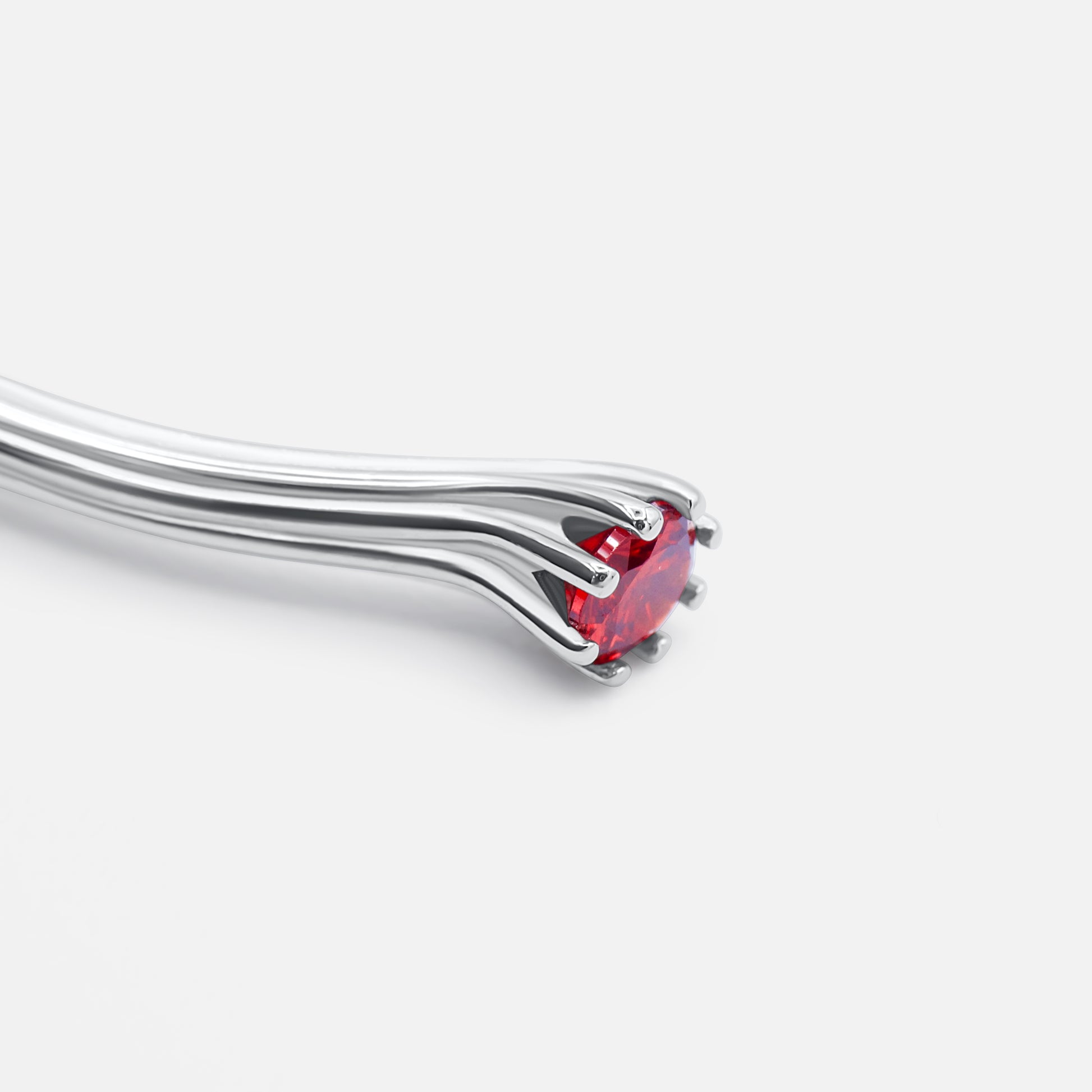 Silver hairpin with a red gemstone on a white background  - Valora Cuff - JCollins Jewelry 