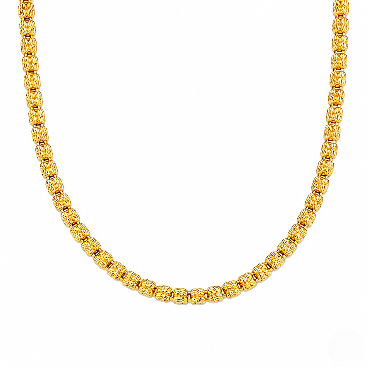 Vermeil gold link necklace in 4mm size with intricate bead design, showcasing elegant craftsmanship.